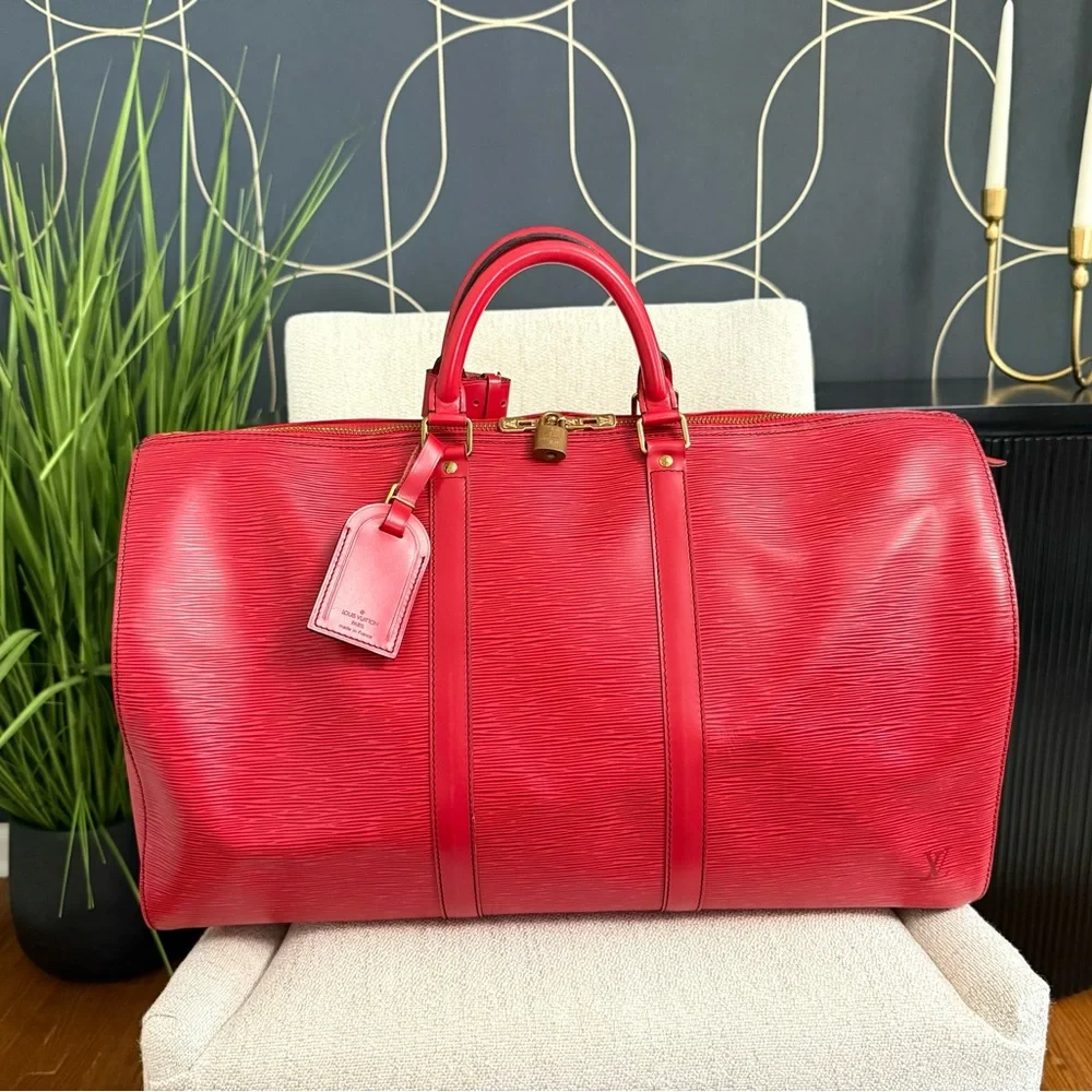 Authentic Louis Vuitton unisex Keepall 50 travel bag red Epi leather - Picture 1 of 16